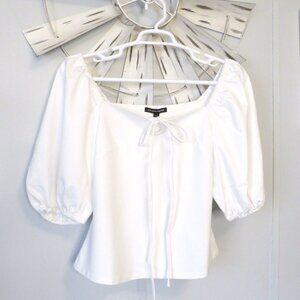 NWOT Boston Proper White Puff Sleeve Ponte Square Neck Knit Top Size Large